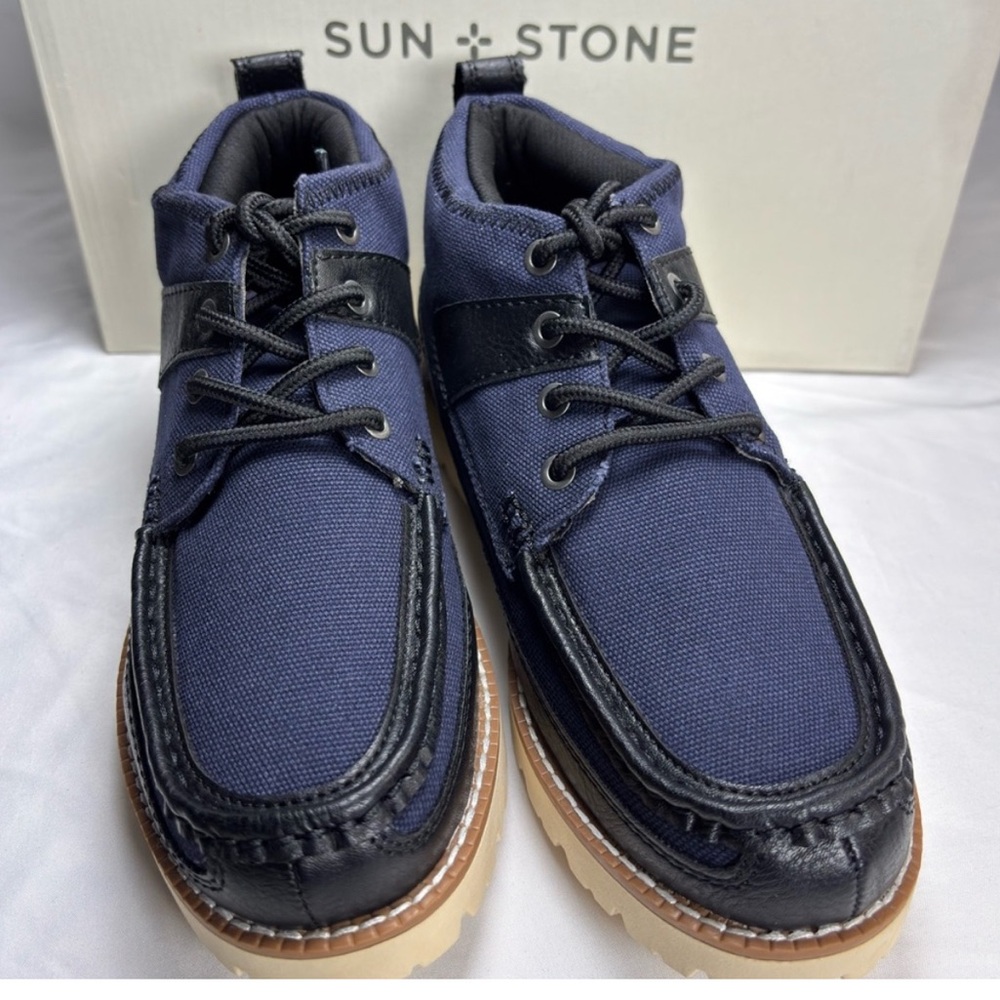 Sun + Stone‎ Kohen Black/Navy Canvas & Leather Moc Toe Boots